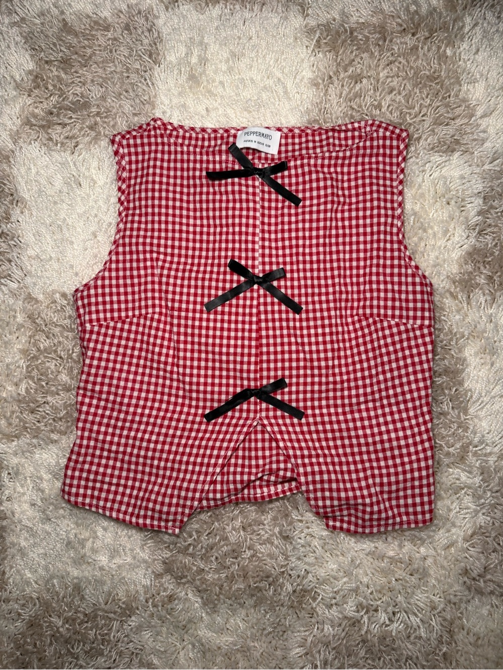 Peppermayo Red Gingham Shirt with Black Bows